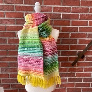 Ballantyne Scotland Double Cashmere Multicolor Graphic Knit Oversized ScarfNWOT